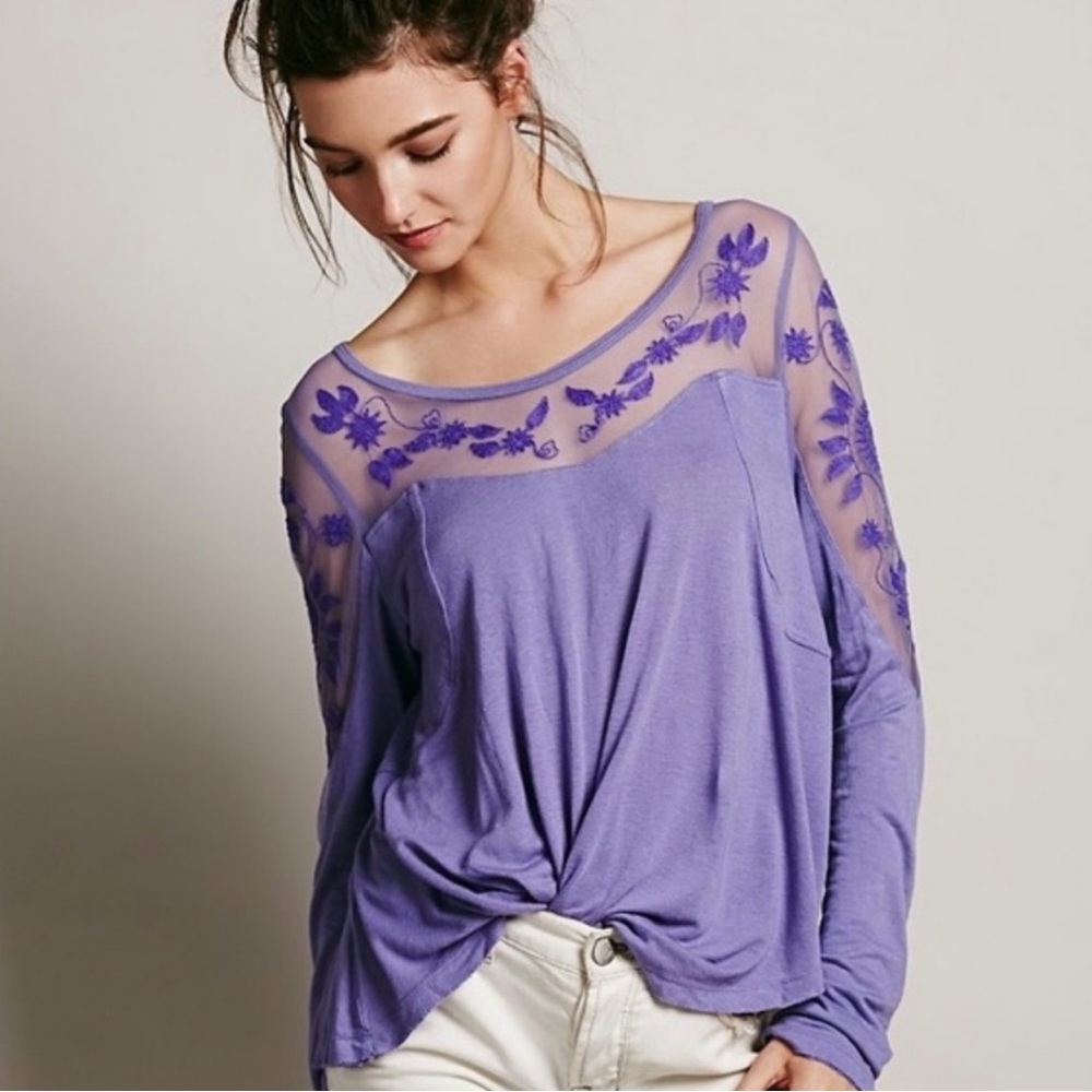 Free People Purple Embellished Long Sleeve Blouse - Picture 5 of 5